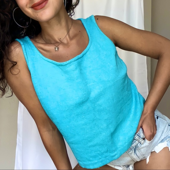 St. John Aqua Knit Square Neck Wool Blend Tank Top - Picture 2 of 5